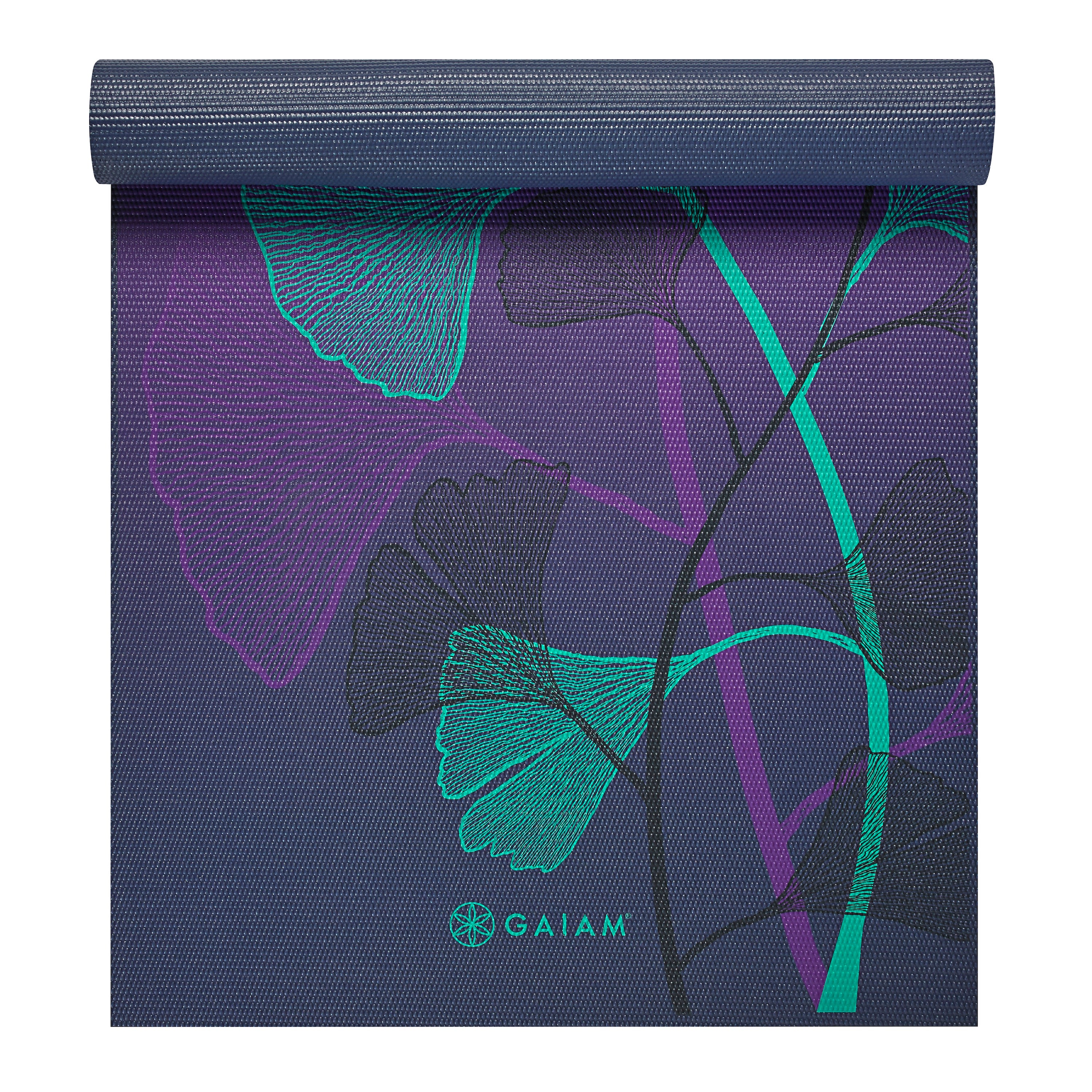 Gaiam Premium Lily Shadows Yoga Mat (6mm) top rolled